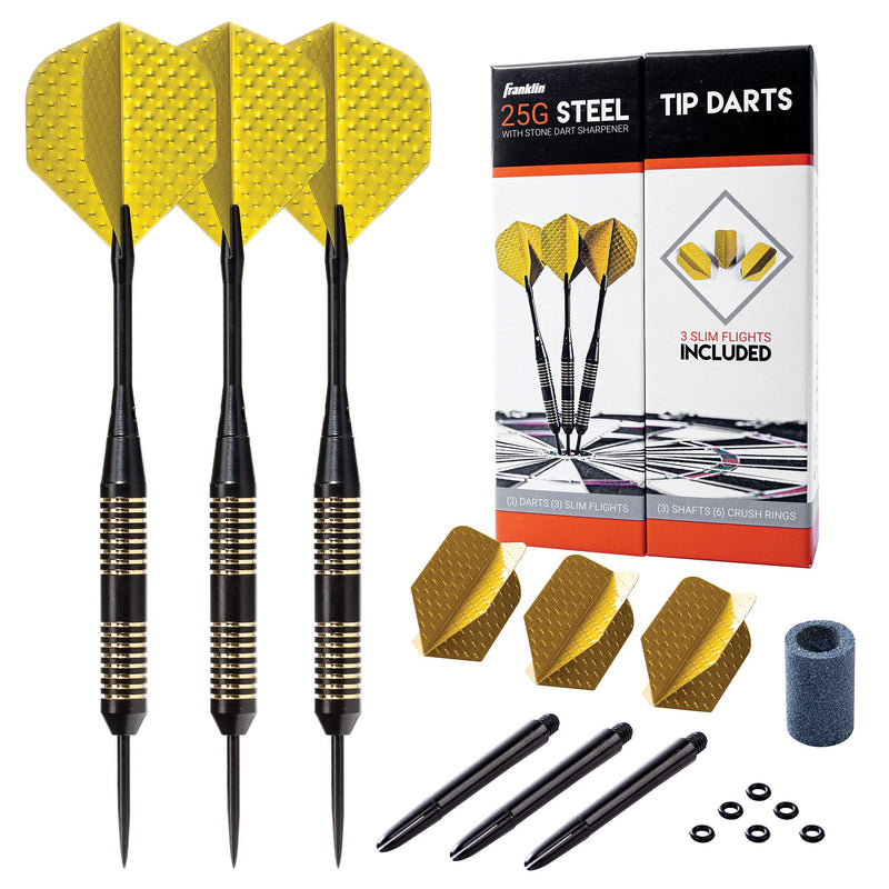 Franklin Sports Steel Tip Dart Set - Game Room Ready with Standard Flights, Slim Flights, Nylon and Aluminum Shaft - Perfect for Family Game Room Fun with Friends 25 gram - Gunmetal Steel - NewNest Australia