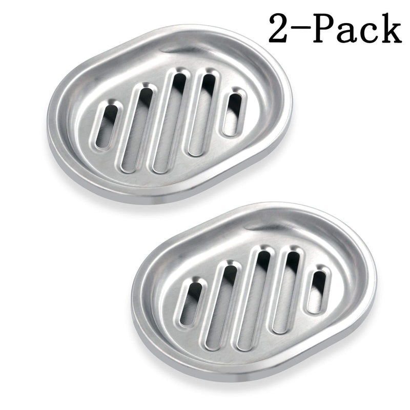 Stainless Steel Soap Dish Durable for Many Years, Brushed Metal Soap Holder with Draining Tray for Bathroom Shower, Bathtub, Kitchen Sink (2-pack) Double - NewNest Australia