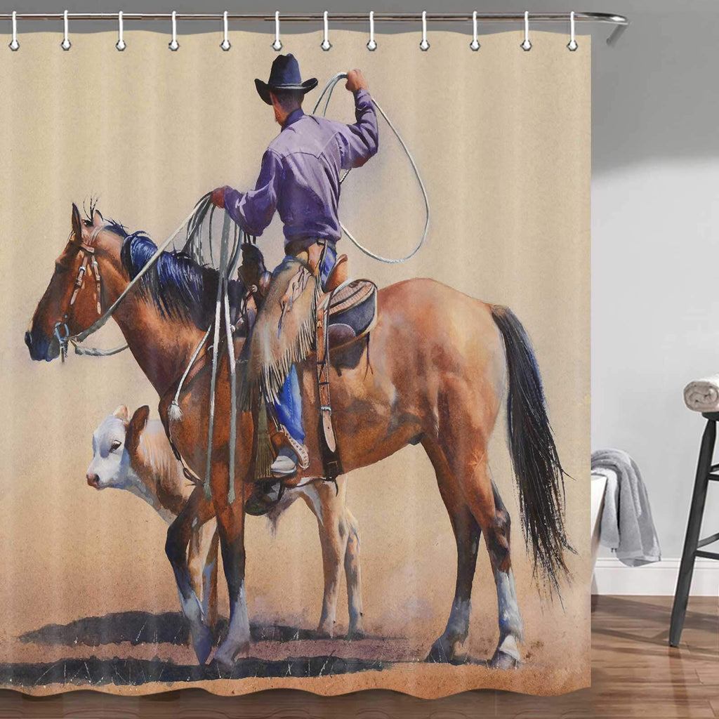 Western Shower Curtain, Western Cowboy Riding Horse in Wild Farm Field Western Cowboy Rodeo Shower Curtain Sets, Fabric Horse Shower Curtain Hooks Include, 70 in - NewNest Australia