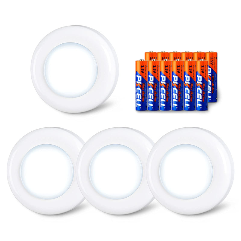 STAR-SPANGLED Tap Light, Push Lights, Stick on Lights Battery Powered Operated, Night Touch Light, Mini LED Puck Lights for Closet, Under Cabinets, Kitchen (Includes 12 Batteries, Cool White, 4 Pack) 4 Pack, Push Control, Include battery - NewNest Australia
