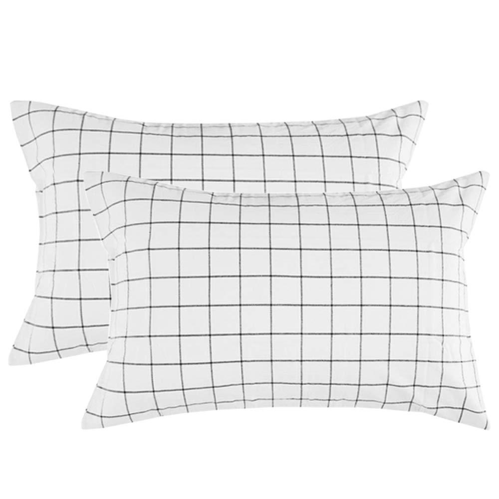 NewNest Australia - NANKO Grid Bed Pillow Case Set (2 Pack), White Grid Plaid Geometric Pattern Printed Pillowcases / Pillow Shams with Zip for Modern Duvet Cover / Bed Sheets Set- 20x30 inch Standard Queen Size 2 Pack Pillowcase 20x30 White Plaid 