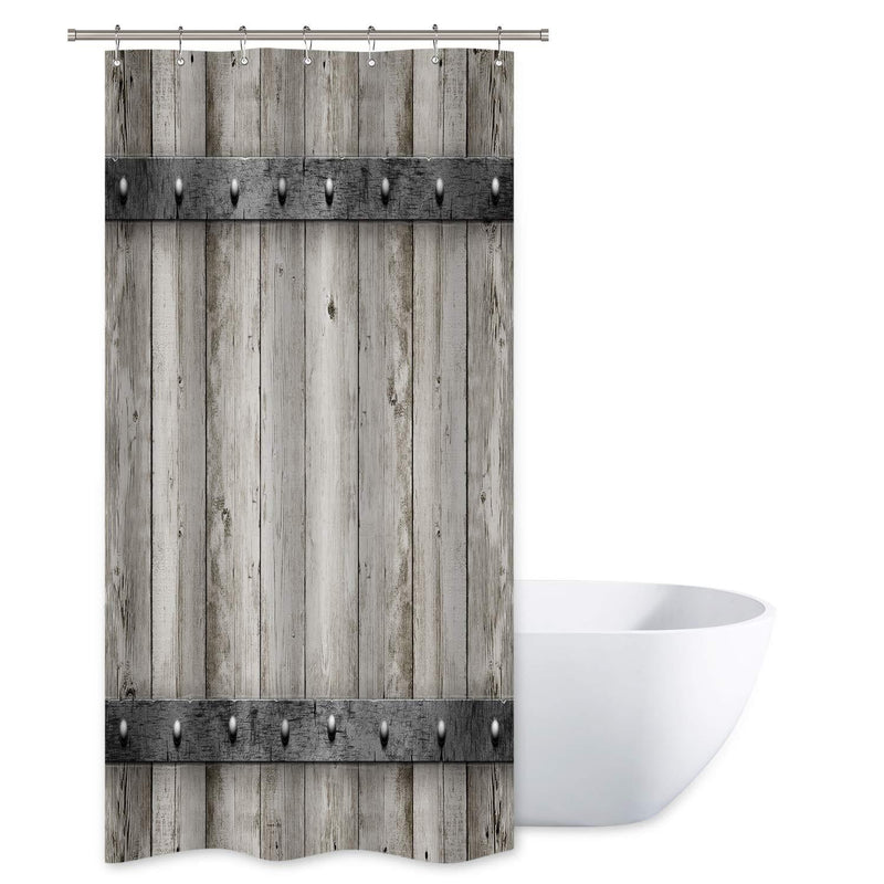 Riyidecor Stall Barn Door Shower Curtain 36Wx72H Small Rustic Farmhouse Wooden Metal Texture Bathroom Decor Fabric Polyester Waterproof with 7 Pack Plastic Shower Hooks - NewNest Australia