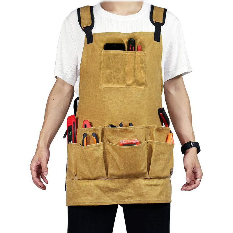 SAVWAY Tool Apron with Pockets Work Apron for Woodworking 16 oz Waxed Canvas Heavy Apron AP-1, Workshop Apron Adjustable Safety Aprons - NewNest Australia