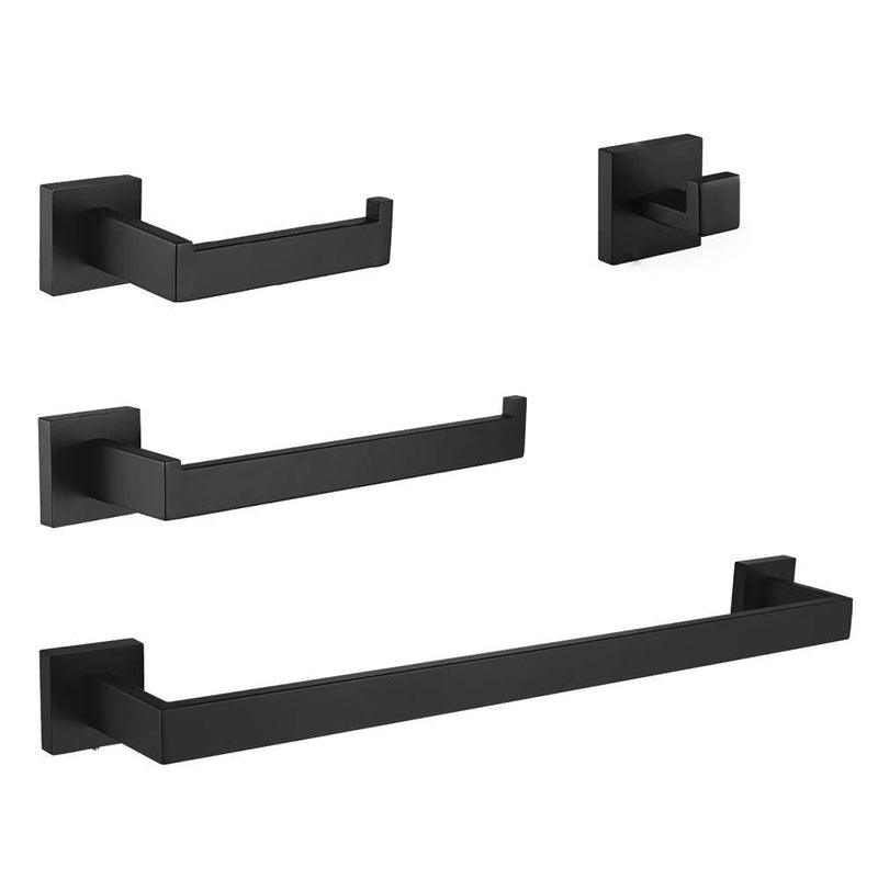 Durafe Contemporary 4-Piece Bathroom Hardware Accessory Set SUS 304 Towel Bar Robe Hook Toilet Paper Holder Towel Ring Wall Mounted Matte Black - NewNest Australia