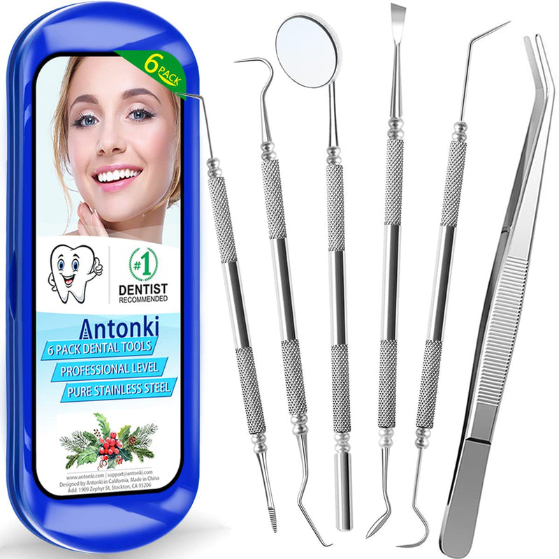 Dental Tools To Remove Plaque and Tartar, Professional Teeth Cleaning Tools, Stainless Steel Dental Hygiene Oral Care Kit with Plaque Remover, Tartar Scraper, Tooth Scaler, Dental Pick - with Case Pro Dental Tools w/ Carrying Box - Sea Blue - NewNest Australia