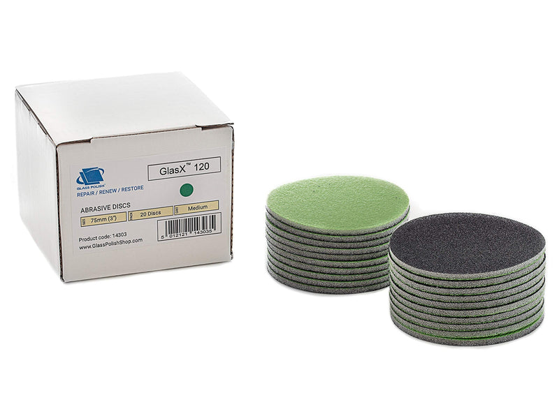 GLASS POLISH GP14303 GlasX-120 Medium Grade Abrasive Disc with Hook and Loop, Silicon Carbide Sanding Disc/Ø 3 inch/Pack of 20 Discs - NewNest Australia