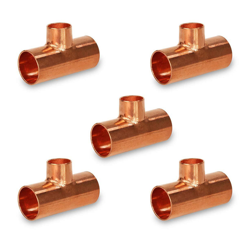 Supply Giant DDSU0344-5 Pack of 5 Reducing Tee Copper Fittings With Sweat Ends, 3/4 X 3/4 X 1/2 - NewNest Australia