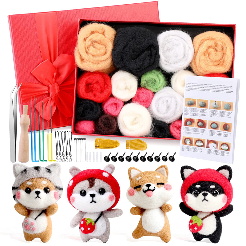 Needle Felting Kit for Beginners, Needle Felting Starter Kit with 6 Pcs Colorful Needle Felting Needles and Instructions, Wool Felting Supplies for Christmas, Children's Day, Other Festival and Crafts A-Lucky Dog Gift Box - NewNest Australia
