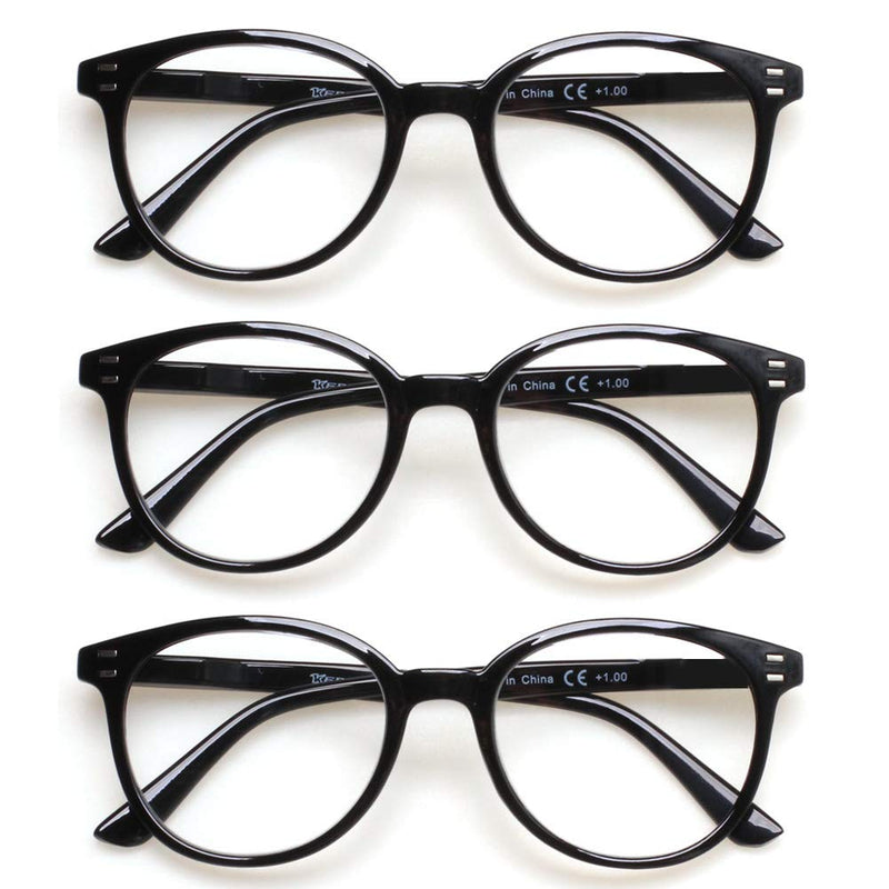3 Pack Reading Glasses Spring Hinge Stylish Readers Black / Tortoise for Men and Women 3 Black 1.0 x - NewNest Australia