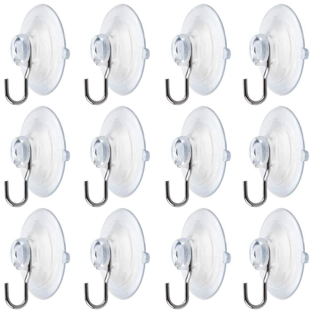 NewNest Australia - Nexxxi 12 Pack 1 3/4 inch Suction Cups with Metal Hooks, All Purpose Strong Sucktion Cups Hangers, Plastic Sucker Wall Hangers for Bathroom Kitchen 