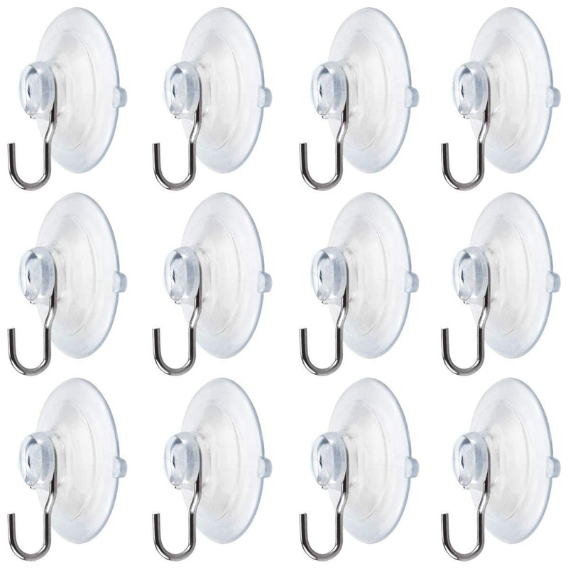 NewNest Australia - Nexxxi 12 Pack 1 3/4 inch Suction Cups with Metal Hooks, All Purpose Strong Sucktion Cups Hangers, Plastic Sucker Wall Hangers for Bathroom Kitchen 