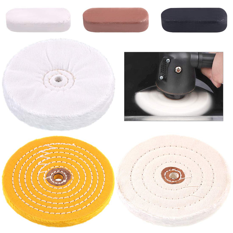 Swpeet 6Pcs 6 Inch Buffing Polishing Wheels with 3 Colors Polishing Compounds Kit, Including Flannel (30 Ply), Cotton (40 Ply), Yellow Buffing Wheel (30 Ply) Polish Pad with 1/2” Arbor Wheels - NewNest Australia