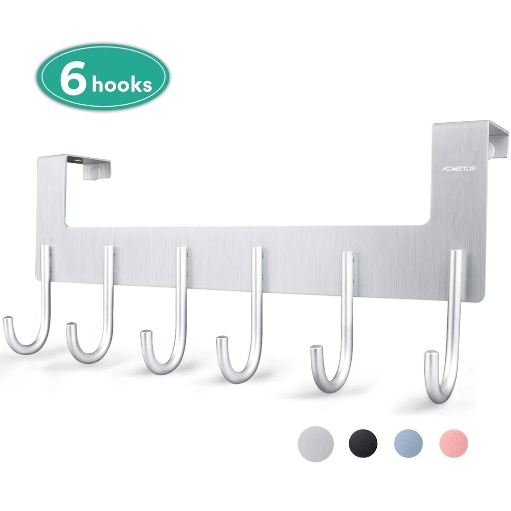 NewNest Australia - ACMETOP Over The Door Hook Hanger, Heavy-Duty Organizer for Coat, Towel, Bag, Robe - 6 Hooks, Aluminum, Brush Finish (Silver) Silver 