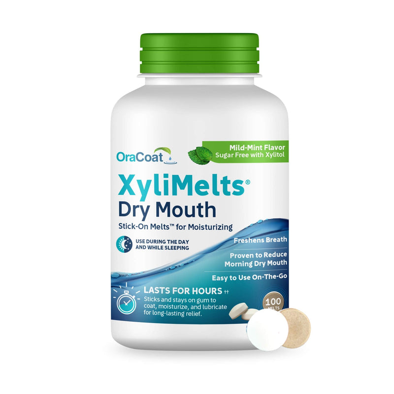 OraCoat XyliMelts Dry Mouth Relief Moisturizing Oral Adhering Discs Mild Mint with Xylitol, For Dry Mouth, Stimulates Saliva, Non-Acidic, Day and Night Use, Time Release for up to 8 Hours, 100 Count 100 Count (Pack of 1) - NewNest Australia