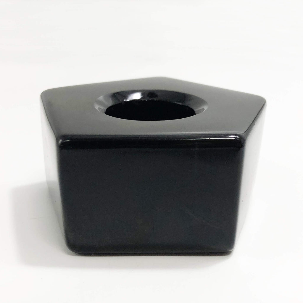 NewNest Australia - Polar Jade Versatile Candle Holder Made of Black Obsidian Gemstone for Standard Taper Candles & Tealight Candles 1-pcs pentagon shape 