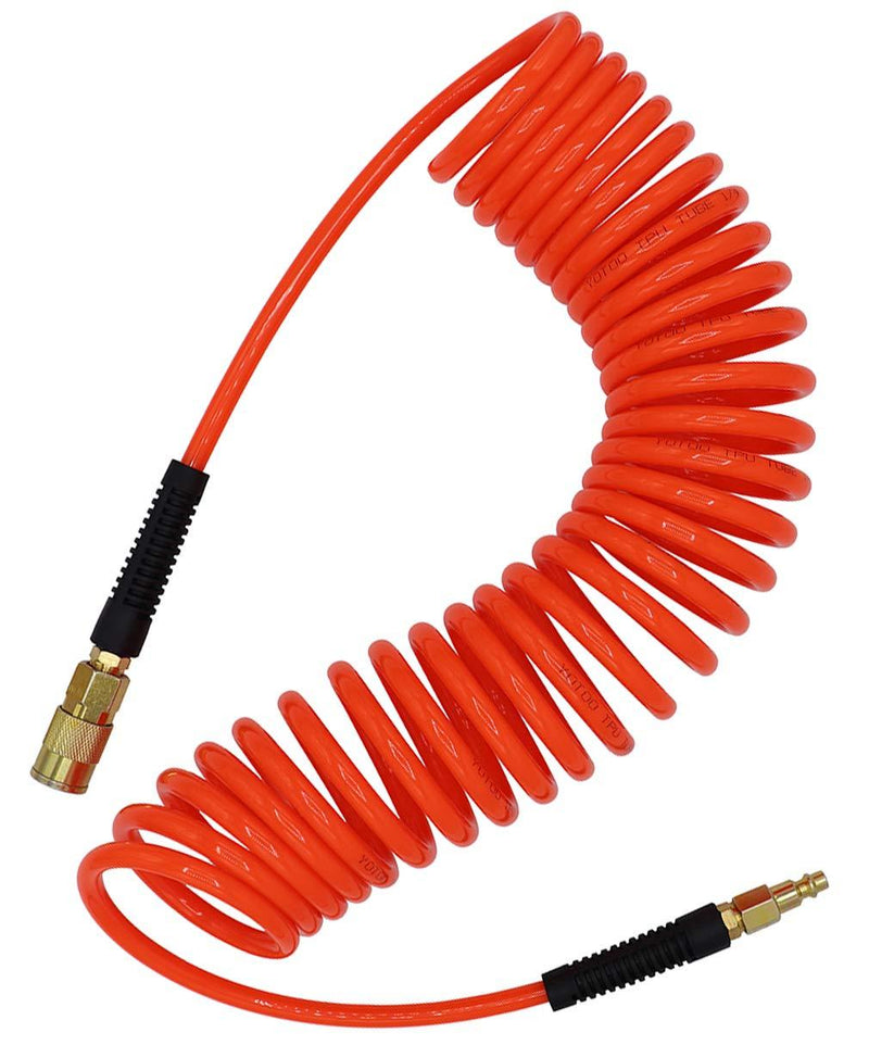 YOTOO Polyurethane Recoil Air Hose 1/4 in by 25 ft with Bend Restrictor, 1/4" Industrial Quick Coupler and Plug, Red - NewNest Australia