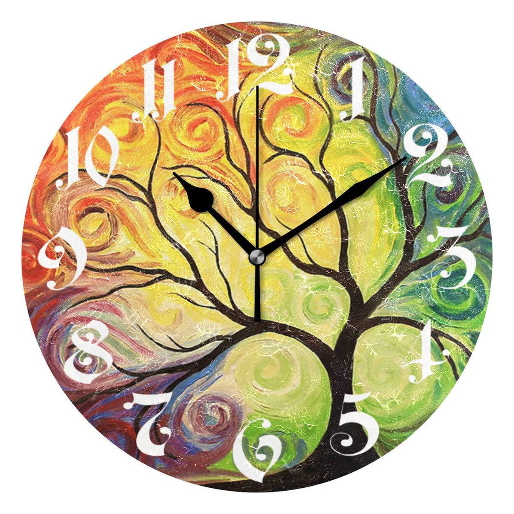 NewNest Australia - Wamika Wall Clock Tree of Life Rainbow Branch Leaves Seasonal Flowers Round Clock Silent Non Ticking Decorative, Spring Summer Autumn Floral Clocks 10 Inch Battery Operated Quartz Quiet Desk Clock 