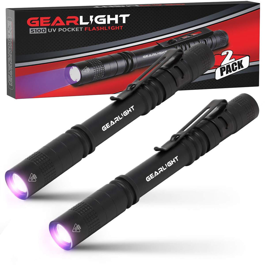 GearLight UV Black Light Flashlight S100 [2 Pack] - Mini Blacklight Ultraviolet Pen Lights for Leak and Hotel Inspection - Pet Urine, Bed Bug, Scorpion, Stain, and Dye Detector - NewNest Australia
