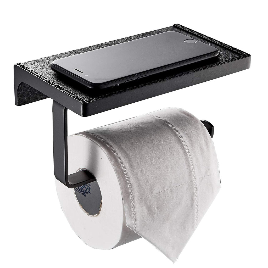 Toilet Paper Roll Holder with Shelf Tissue Dispenser Storage Cell Phone Shelves Wall Mounted Bathroom Accessories Black Toilet Paper Holder Black - NewNest Australia