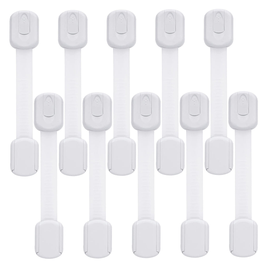 Child Safety Cabinet Locks - (10 Pack) Baby Proofing Latches to Drawer Door Fridge Oven Toilet Seat Kitchen Cupboard Appliance Trash Can with 3M Adhesive - Adjustable Strap No Drill No Tool White - NewNest Australia