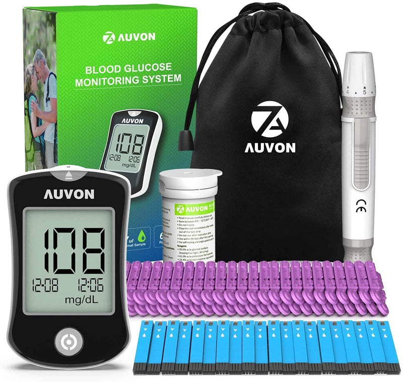 AUVON Blood Sugar Test Kit, High-Tech Glucose Monitor, Diabetes Testing Kit with 50 Glucometer Strips and 50 30G Lancets, I-QARE DS-W Blood Glucose Monitoring System (No Coding Required) - NewNest Australia