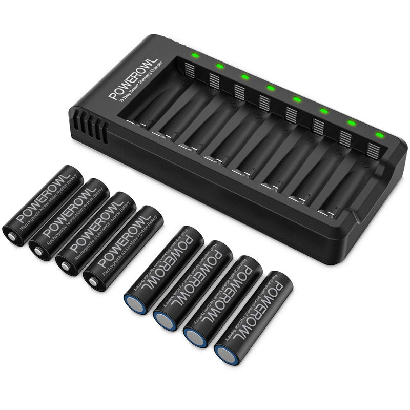 Rechargeable AA Batteries with Charger, POWEROWL 8 Pack of 2800mAh High Capacity Low Self Discharge Ni-MH Double A Batteries with Smart 8 Bay Battery Charger (USB Fast Charging, Independent Slot) - NewNest Australia