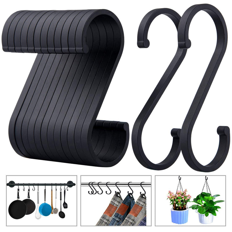 NewNest Australia - ACMETOP S Hooks, 12 Pack Aluminum S Shaped Hooks, Matte Finish S Hooks for Hanging Pots and Pans, Plants, Coffee Cups, Clothes, Towels in Kitchen, Bedroom, Bathroom, Office and Garden（Matte Black） Matte Black 