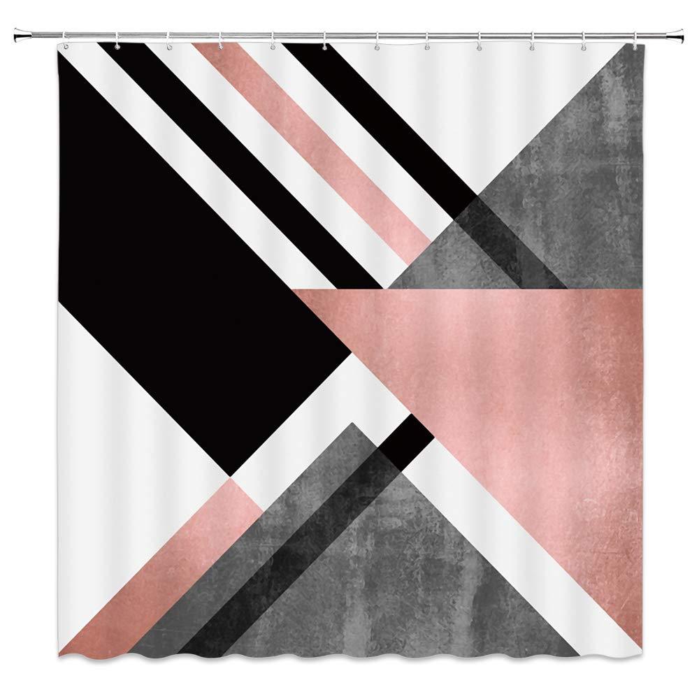 AMFD Geometric Shower Curtain Abstract Triangle Striped Pattern Fashion Pink White Gray Black Bathroom Curtains Decor Polyester Fabric Waterproof 70 X 70 Inches Include Hooks Al-2474 70" X 70" - NewNest Australia