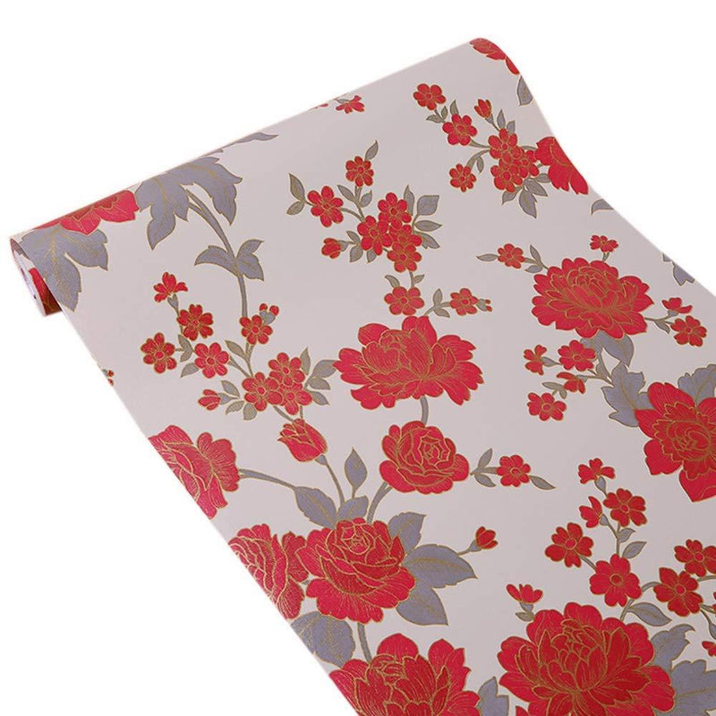 NewNest Australia - PoetryHome Self-Adhesive Vintage Red Floral Wall Paper Drawer Shelf Liner for Kitchen Bathroom Cabinets Dresser Wall Crafts 17.7x117 Inches 