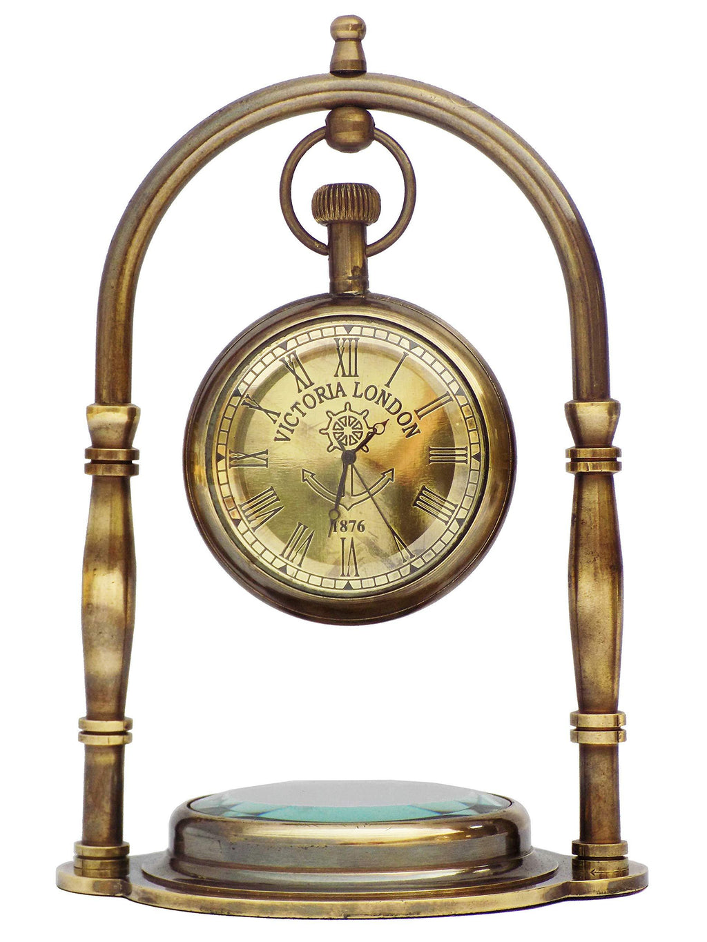 NewNest Australia - JD'Z COLLECTION Desk Clock Table Clock with Maritime Vintage Brass Compass Antique Victoria London Table Clock Desk & Shelf Clock Nautical Brass Antique Table Clock (Antique Finish) 