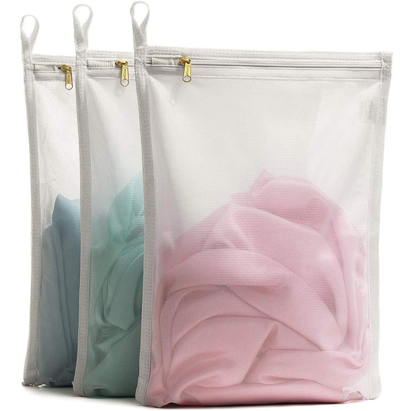 NewNest Australia - TENRAI Delicates Laundry Bags, Bra Fine Mesh Wash Bag for Underwear, Lingerie, Bra, Pantyhose, Socks, Use YKK Zipper, Have Hanger Loops, Small Openings (White, 3 Small, CQS) 90-S3JT-ZK-JD-QS 