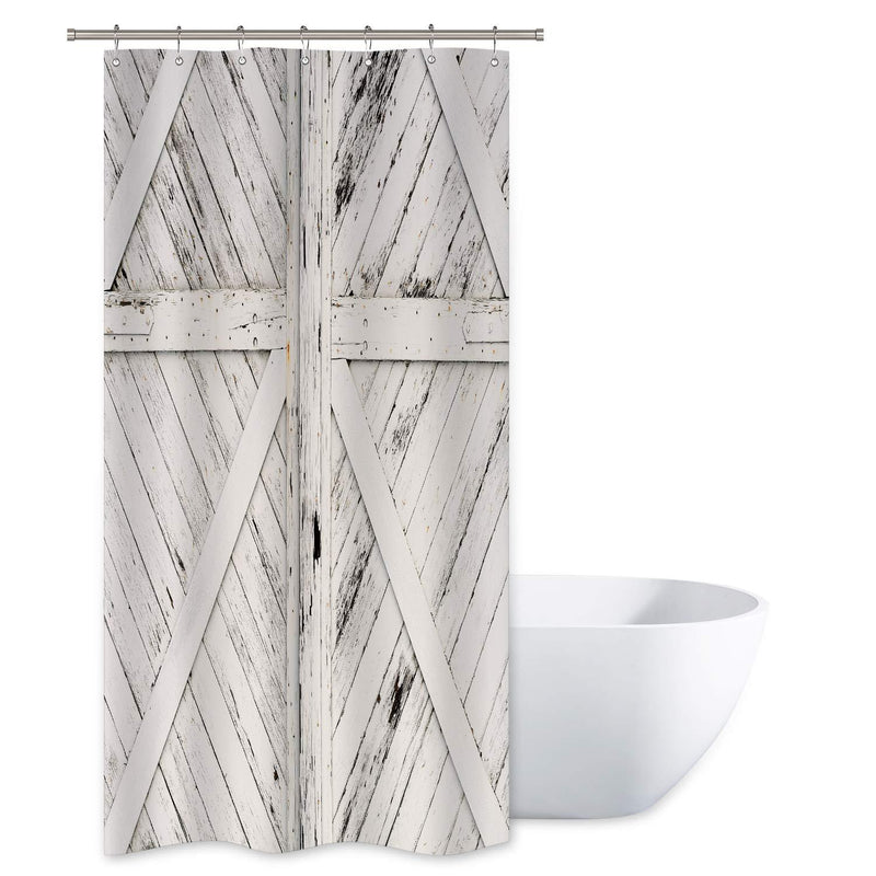 Riyidecor Stall Barn Door Shower Curtain 36Wx72H Inch Rustic Farmhouse Barn Door Gray and White Wooden Decor Fabric Polyester Waterproof 7 Pack Plastic Hooks - NewNest Australia