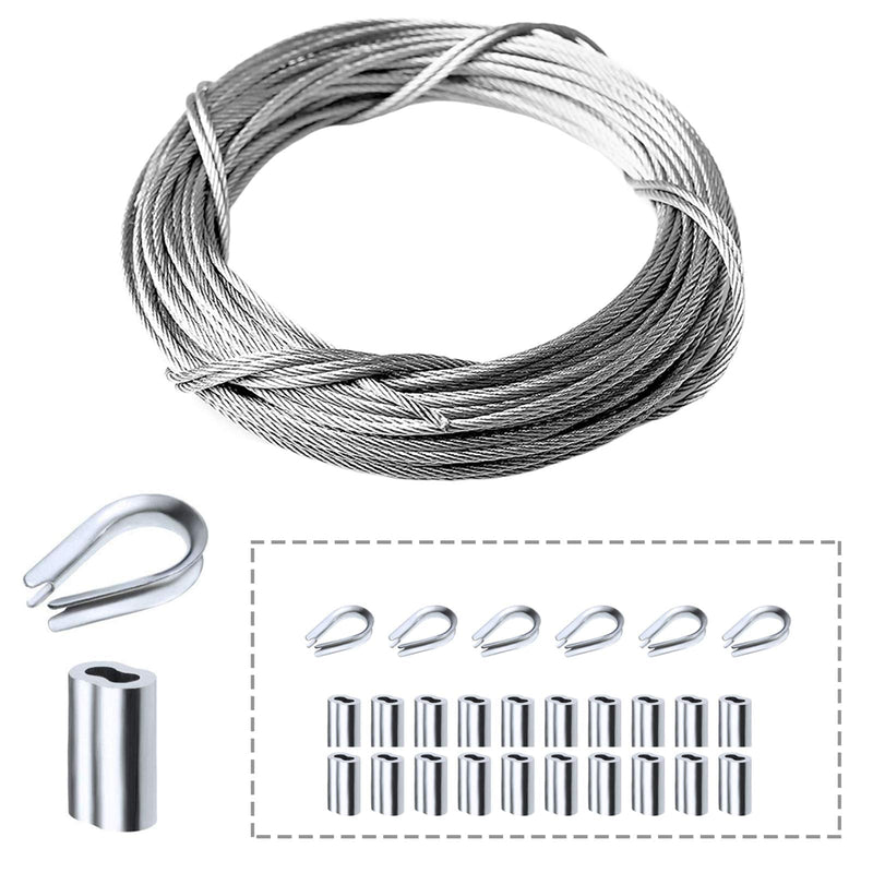 Amadget Stainless Steel Wire Rope, 316 Marine Grade Cable Railing Kit, Aircraft Wire Rope & Picture Hanging Kit for Railing, Decking, DIY Balustrade, Boat Marine Hardware (1/8" x 33 Feet) 1/8" x 33 Feet - NewNest Australia