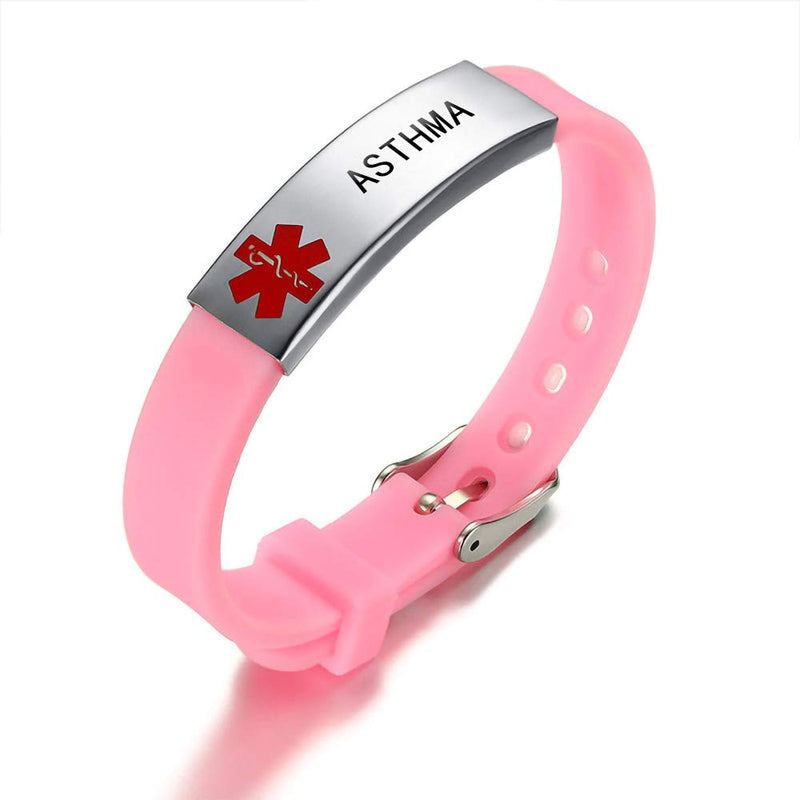 HEABY Medical Alert ID Bracelet Laser Engraved Asthma Adjustable Wristband for Men Women Emergency First Aid Pink - NewNest Australia
