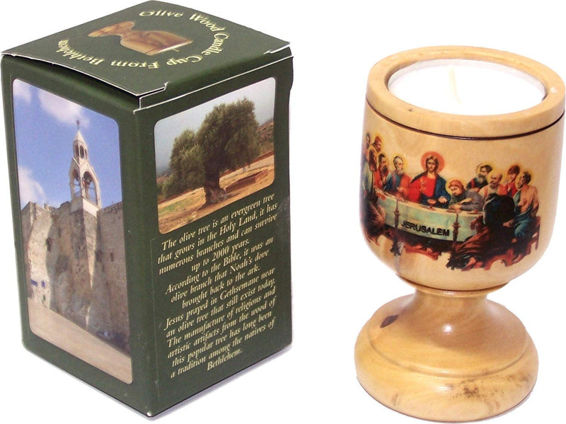 NewNest Australia - Holy Land Market Olive Wood Candle Stick or Holder from Bethlehem - Colored Last Supper 