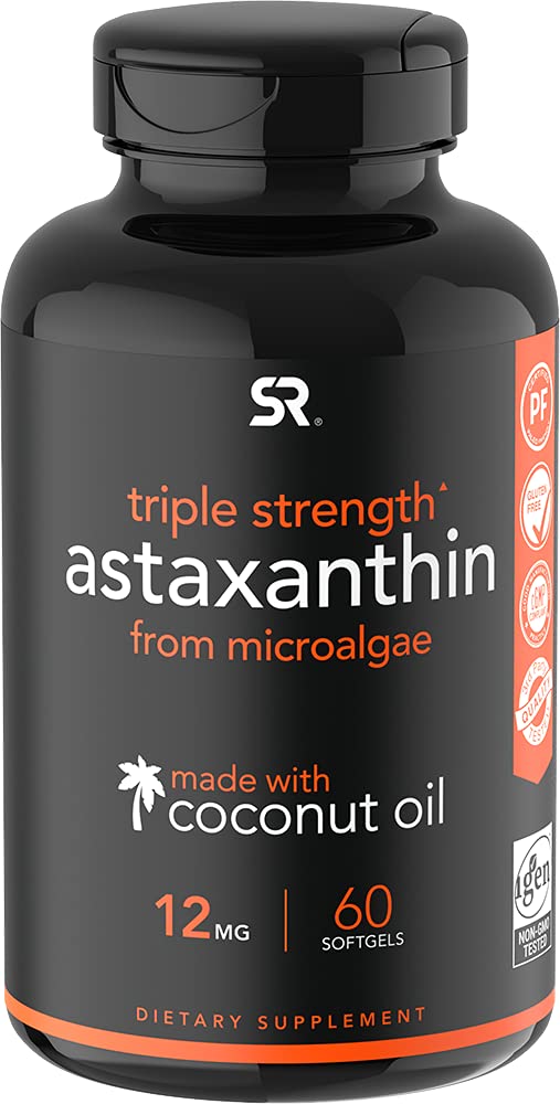 Triple Strength Astaxanthin (12mg) with Organic Coconut Oil | Non-GMO, Soy & Gluten Free - 60 Mini Softgels (2 Month Supply) 60 Count (Pack of 1) - NewNest Australia