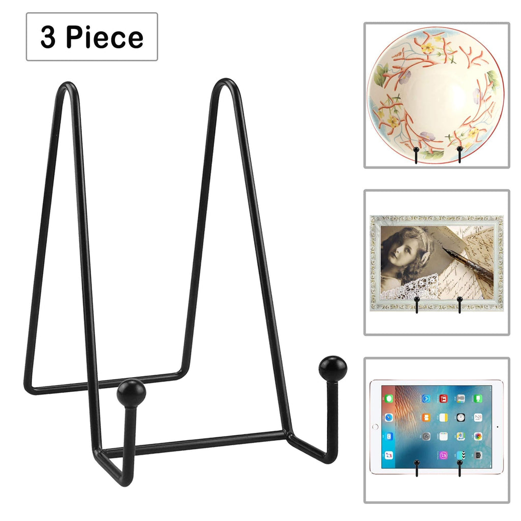 NewNest Australia - BamLue 3-Piece Iron Display Stand, 4-inch Black Wire Iron Easel Plate Holder Dish Stand Metal Frame Holder for Displaying Pictures, Decoration Plates, Books Dishes and Arts 