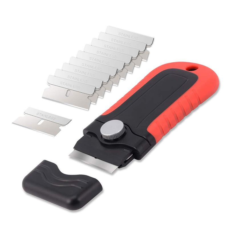 Gomake Locking Razor Blade Scraper with Safety Cap, Plastic Scraper with 10PCS Stainless Steel Blades for Glass Clean, Paint and Old Label Remove - NewNest Australia