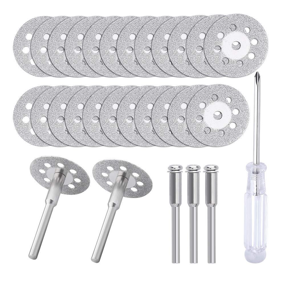 545 Diamond Cutting Wheel (22mm) 25pcs with 402 Mandrel (3mm) 5pcs and Screwdriver for Rotary Tool - NewNest Australia