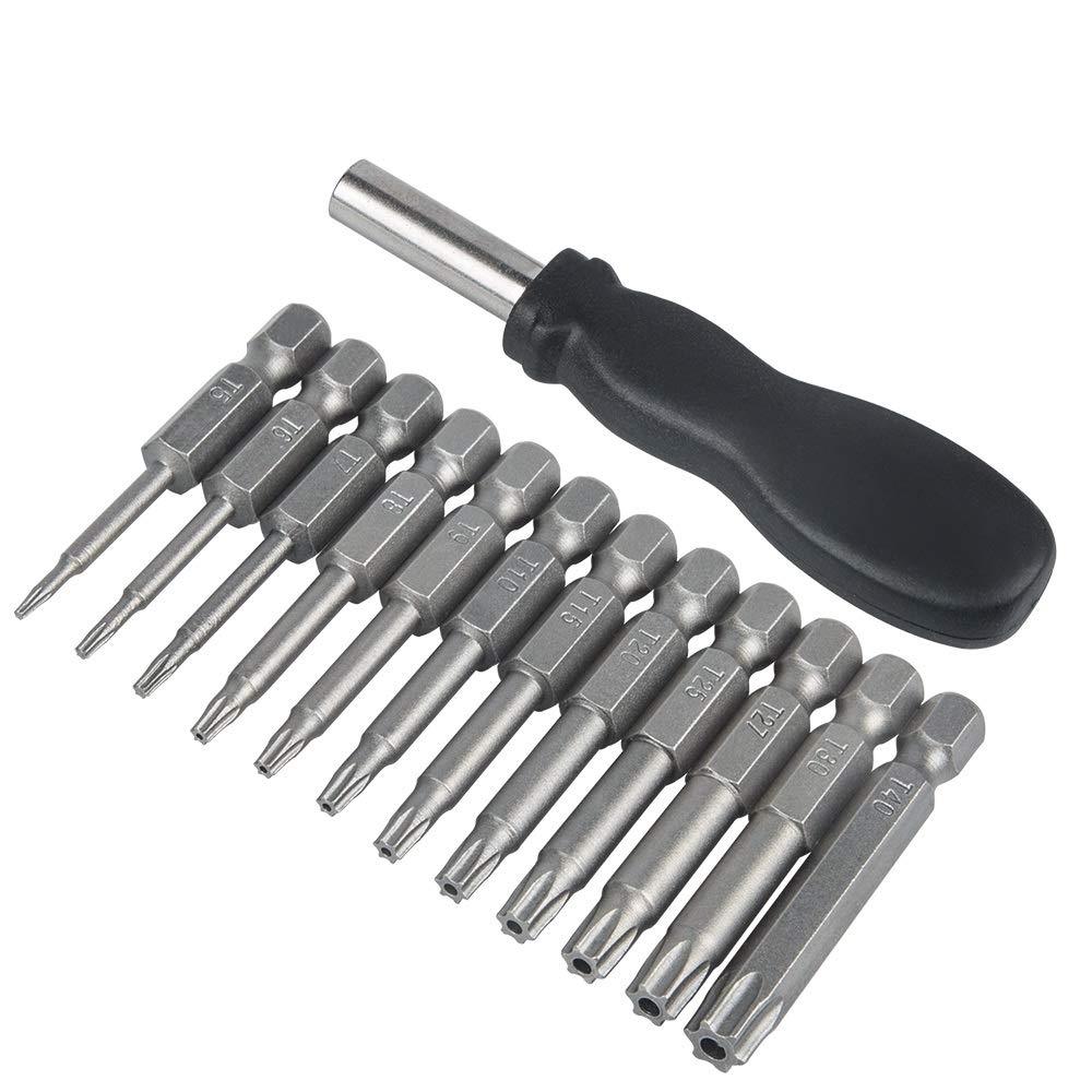 12 Pack Torx Head Screwdriver Bit Set,DanziX 1/4 inch Hex Shank T5-T40 S2 Steel Security Tamper Proof Star 6 Point Screwdriver Tool Kit with 1 Pack Handle 12 Pack（T5-T40）*2 Inch Length - NewNest Australia