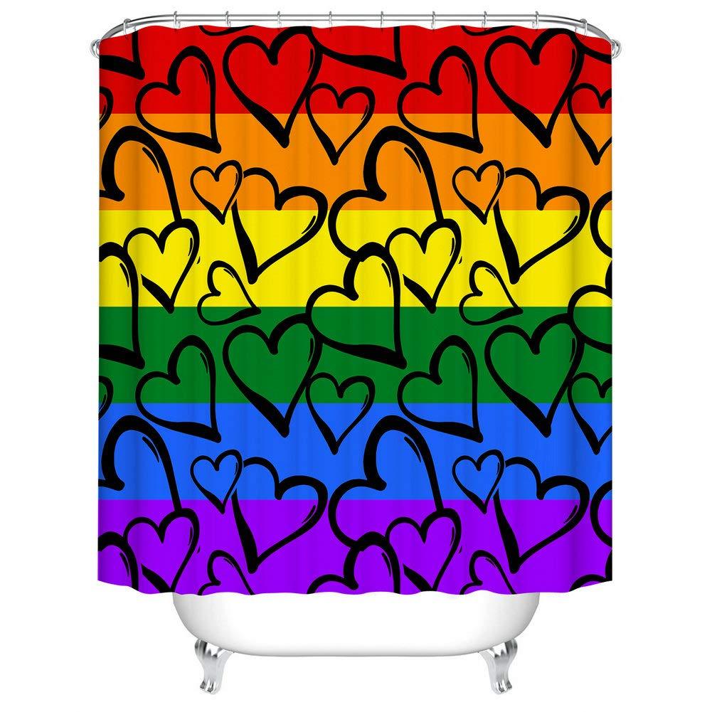 Fangkun Shower Curtain Art Bathroom Decor - Rainbow Color Heart Shapes Valentine's Day Design Romantic His and Hers Theme Bath Curtains Set - 12 Shower Hooks - 72 x 72 inches - NewNest Australia