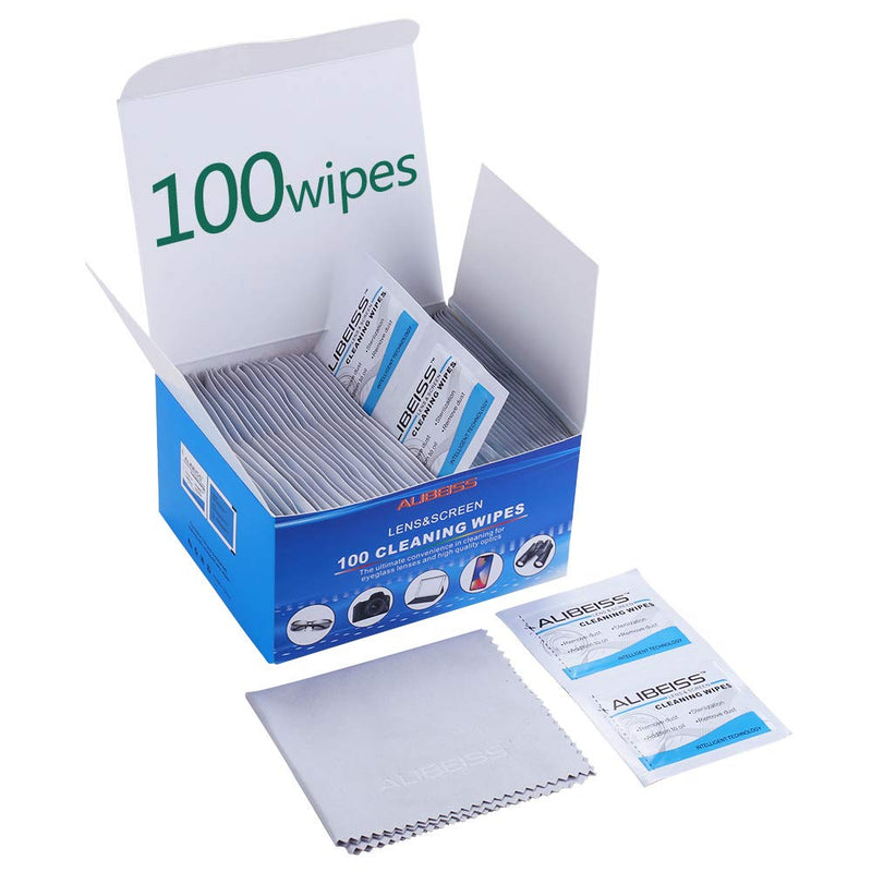 Pre-Moistened Lens Wipes ALIBEISS Screen Wipes for Glasses, Camera,Tablets, Smartphone, Screens and Other Delicate Surfaces,Pack of 100 100 Count (Pack of 1) - NewNest Australia