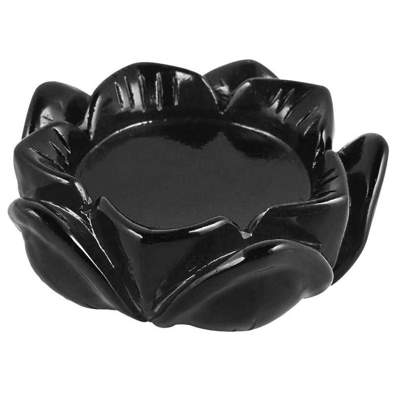 NewNest Australia - SUNYIK Handcarved Stone Lotus Flower Figurine Sculpture, Natural Healing Crystal Ball Stand Decoration, Black Obsidian, 2.4" 2.4 inches 