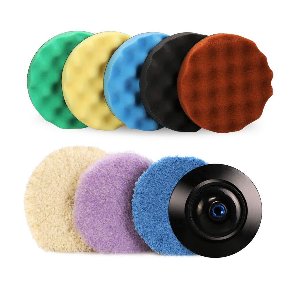 SPTA Polishing pad, Buffing pad, 7''/180mm Sponge Polishing Pad Kit with 5 Waffle Foam 1 Wool Grip Pad and a 5/8"-11 Threaded Backing Plate for Car Buffer Polisher Sanding,Polishing, Waxing - NewNest Australia