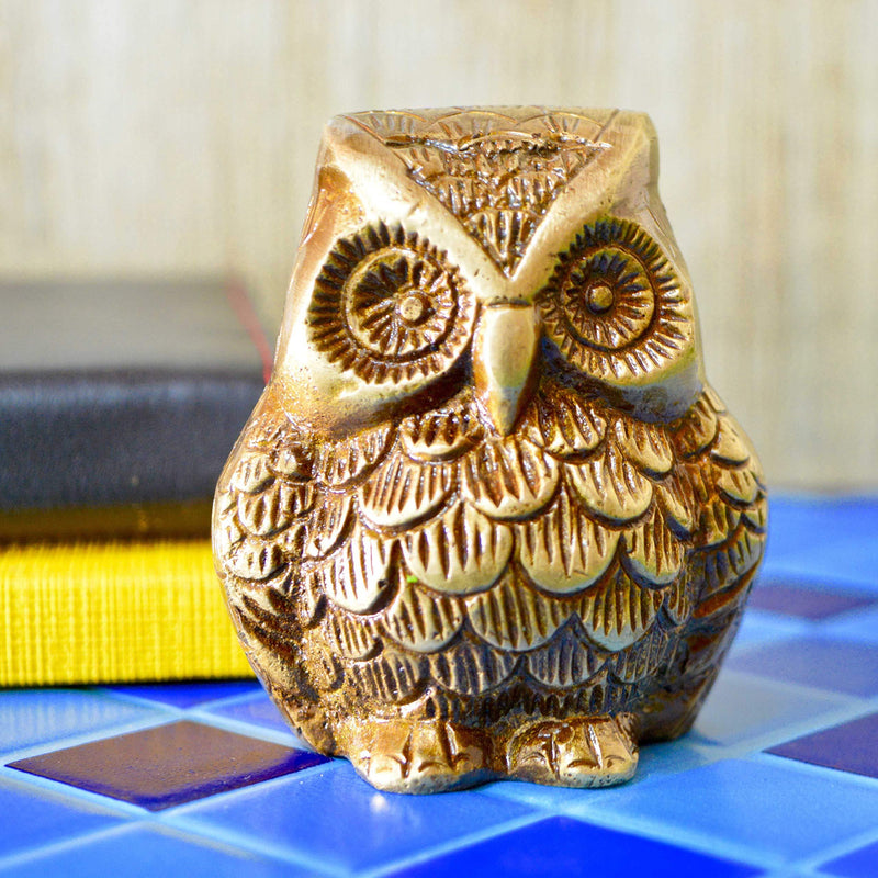 NewNest Australia - Aakrati Owl Metal Brass showpiece - 3 inch Height in Antique Brown Finish - Unique Gift and Table Decor and Paper Weight 