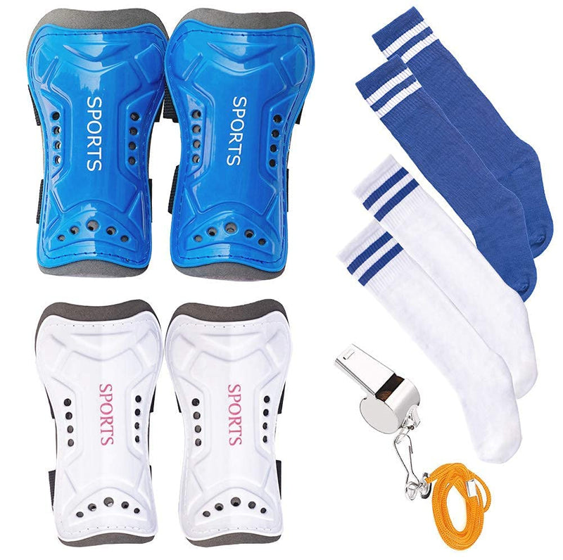 Wrzbest 2 Pair Kids Soccer Football Shin Guards Protector Calf Knee Protective Gear and 2 Pair Long Sleeve Socks with a Professional Referee Whistle for 3-13 Teenagers, Boys, Girls,Kids,Youth Ages 5 to 13 - NewNest Australia