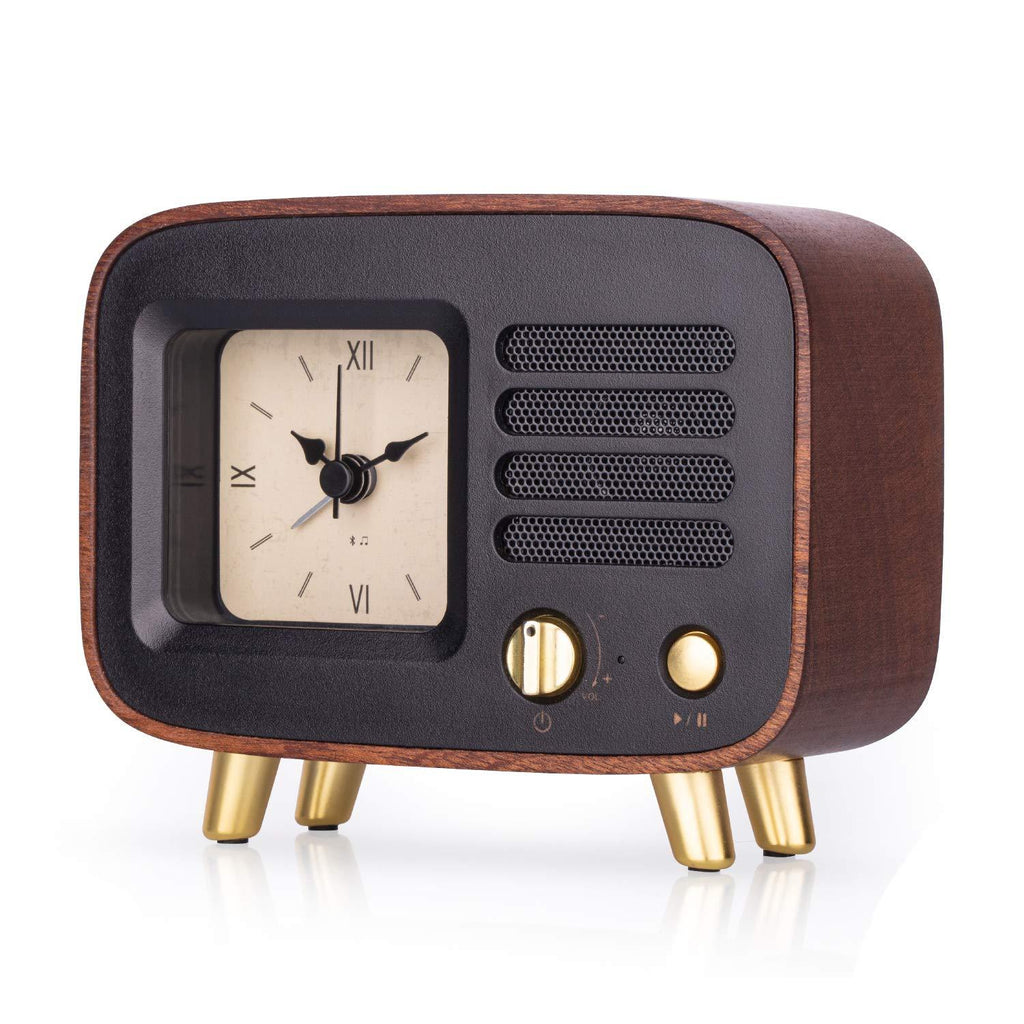 NewNest Australia - Retro Wooden Alarm Clock with Bluetooth Speaker, Rechargeable & Portable Wireless HQ MP3 Music Player for Smart Phone, Vintage Old Decorative Table Clocks Silent for Home, Bedroom, Nightstand, Office 