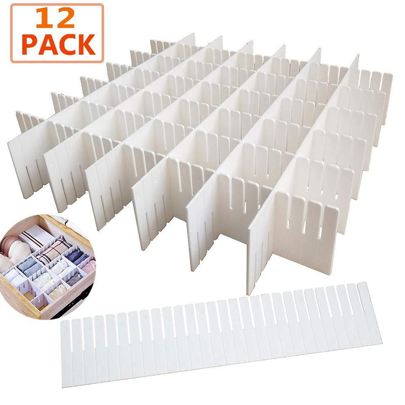 NewNest Australia - OJYUDD 12PCS DIY Plastic Grid Drawer Dividers,White Adjustable Sock Underwear Dresser Drawer Organizers Divider for Stationary Storage 