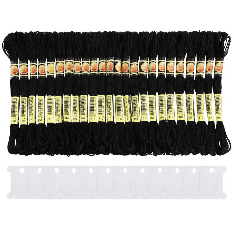 Pllieay 24 Skeins Black Embroidery Threads Cotton Embroidery Floss Friendship Bracelets Floss with 12 Pieces Floss Bobbins for Halloween Knitting, Embroidery Stitching and Cross Stitch Project - NewNest Australia