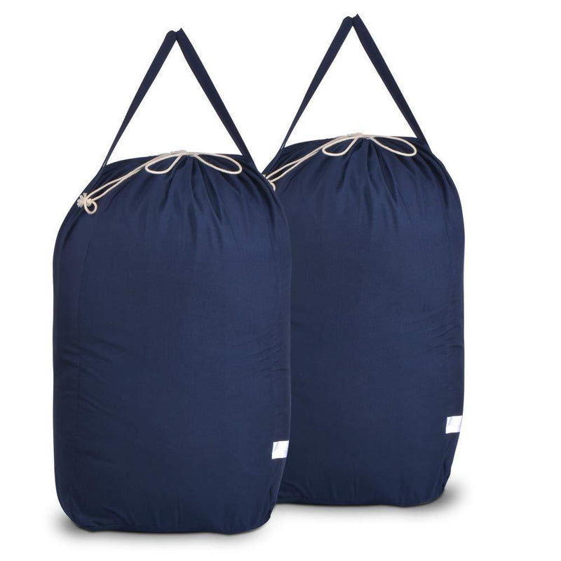 NewNest Australia - MCleanPin Washable Cotton Laundry Bags with Handles,Dirty Clothes Storage for College Dorm or Travel, Laundry Liner Fit Laundry Hamper or Basket,2 Pack,Brown (Navy Blue) Navy Blue 